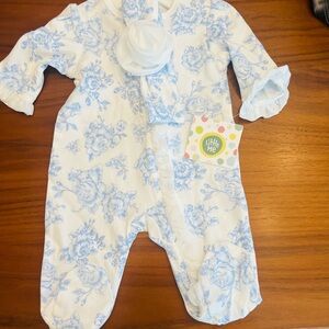 Little Me White and Blue Floral Footie NEW